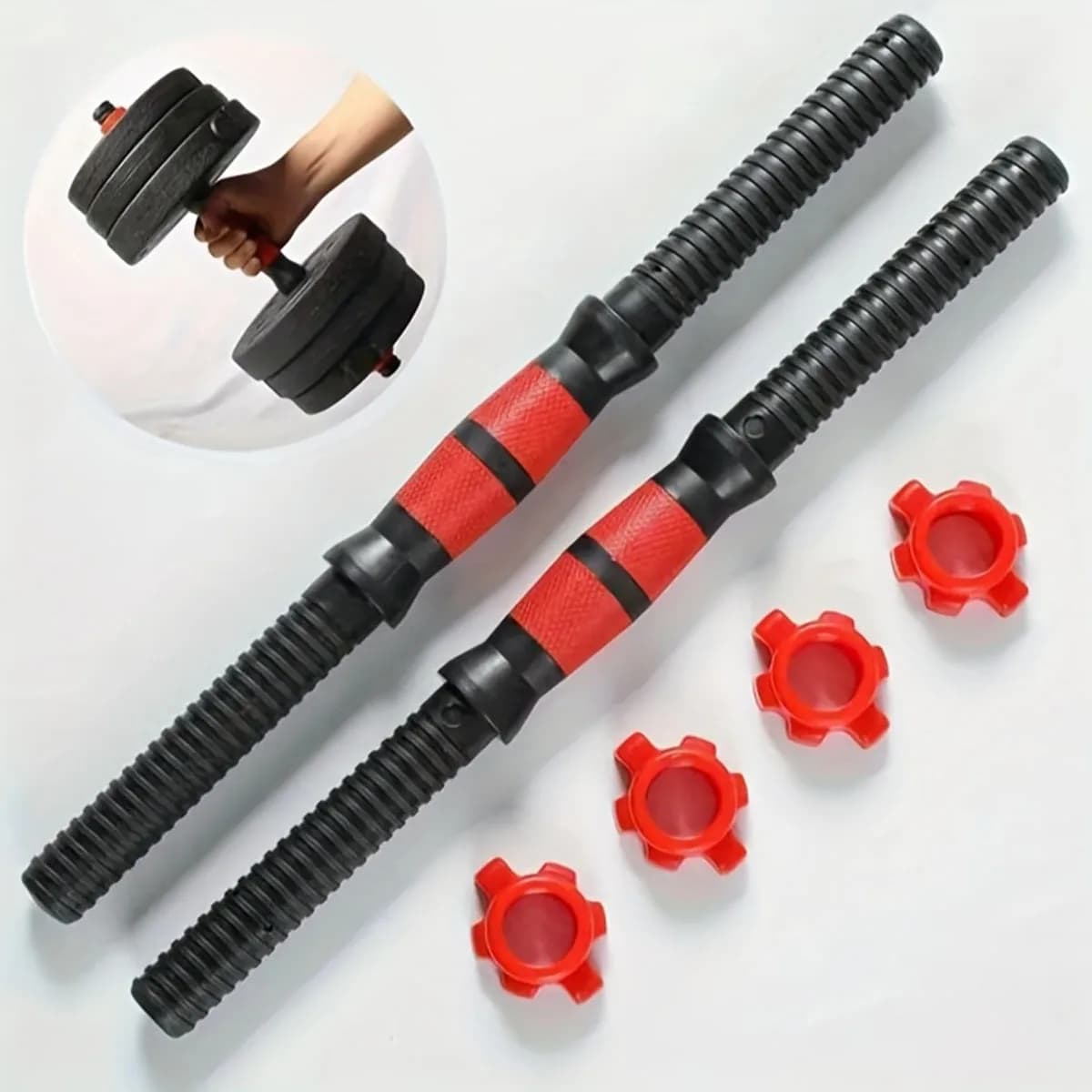 Set of handlebar rod connectors, universal fixing for handlebar handlebars, includes weight plates: ideal for gym enthusiasts and lifters