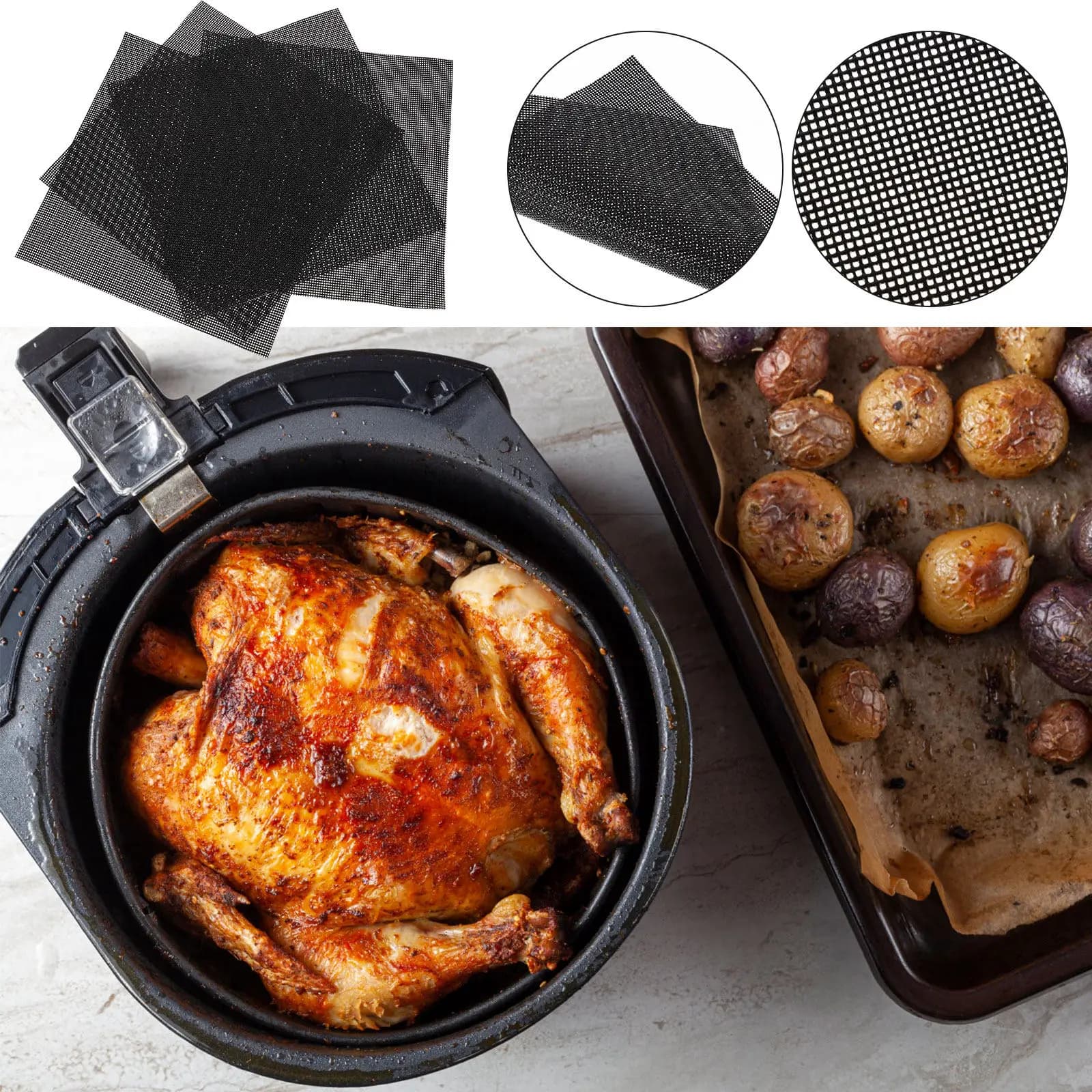 4Pcs Air Fryer Inner Liners Premium Silicone Baking Mats Washable Non-Stick Reusable Air Fryer Pads for Healthy Oil-Free Cooking