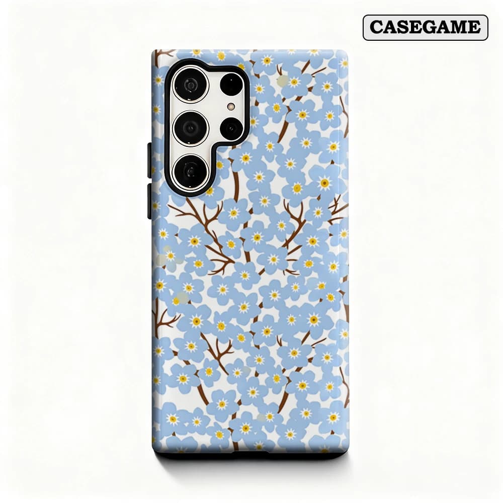 Cover per Telefono Casegame per Samsung Galaxy S25 S26 Ultra S24 S23 Ultra Plus, Antiurto a Doppio Strato, Blu con Motivo 'Non Ti Scordar di Me'