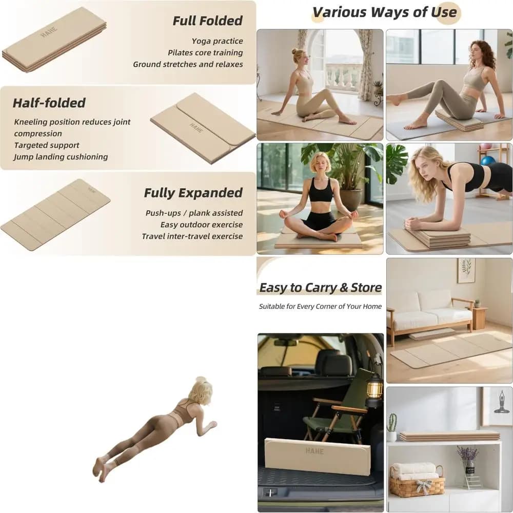 Tappetino Yoga Pieghevole, 188cm x 81cm x 3cm di Spessore, Tappetino per Esercizi Pieghevole, Tappetini Pilates Antiscivolo Larghi per Allenamento a Casa/Viaggio, Tappetino Yoga Portatile