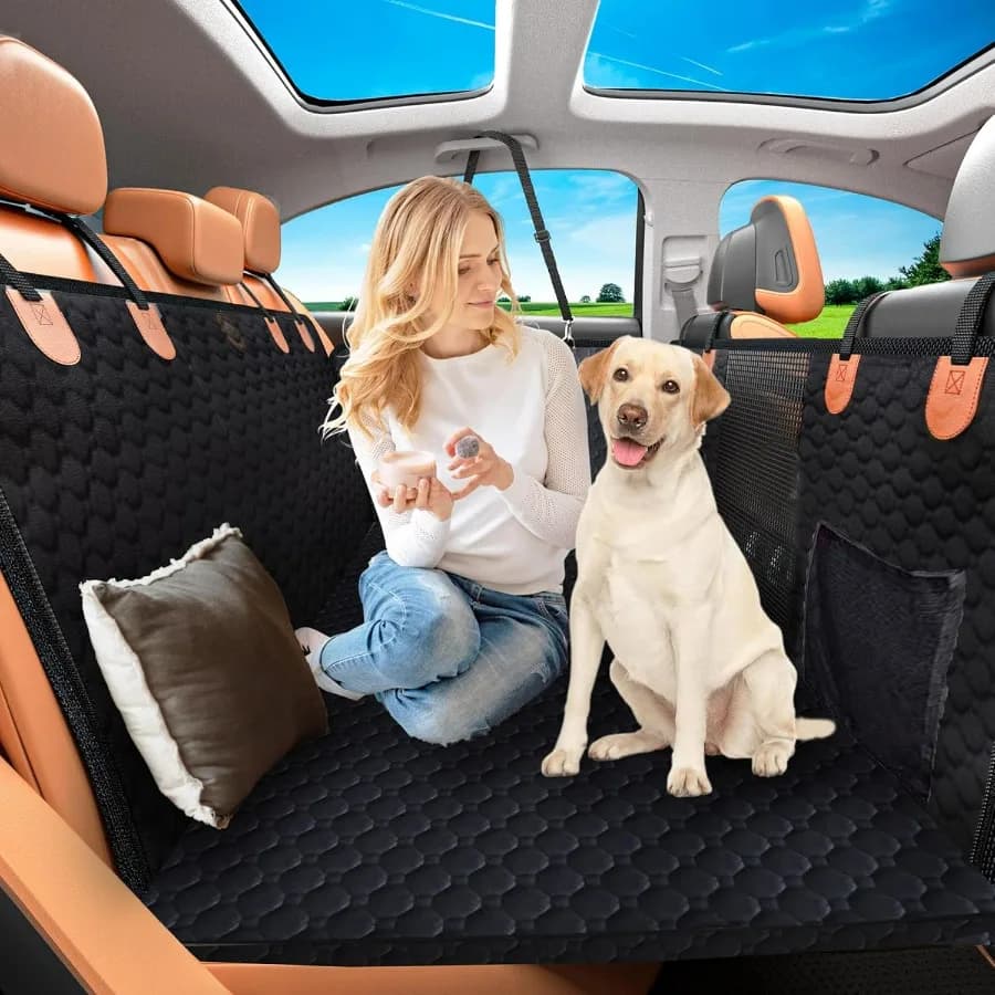 Coprisedile per Auto per Cani con Fondo Rigido per SUV e Camion - Tessuto in Poliestere Impermeabile Nero, Supporta fino a 400 Libbre, Include Protezione per Porta