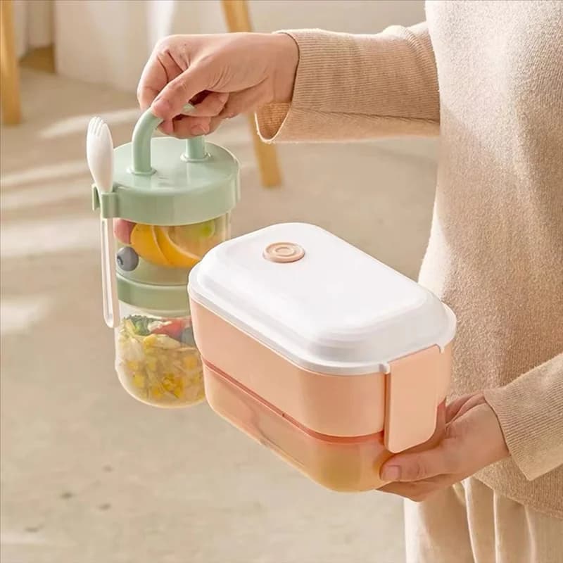 THIVN- Barattolo per colazione portatile con coperchio ermetico, tazza per farina d'avena addensata con cucchiaio per yogurt, latte, salata, contenitore per alimenti