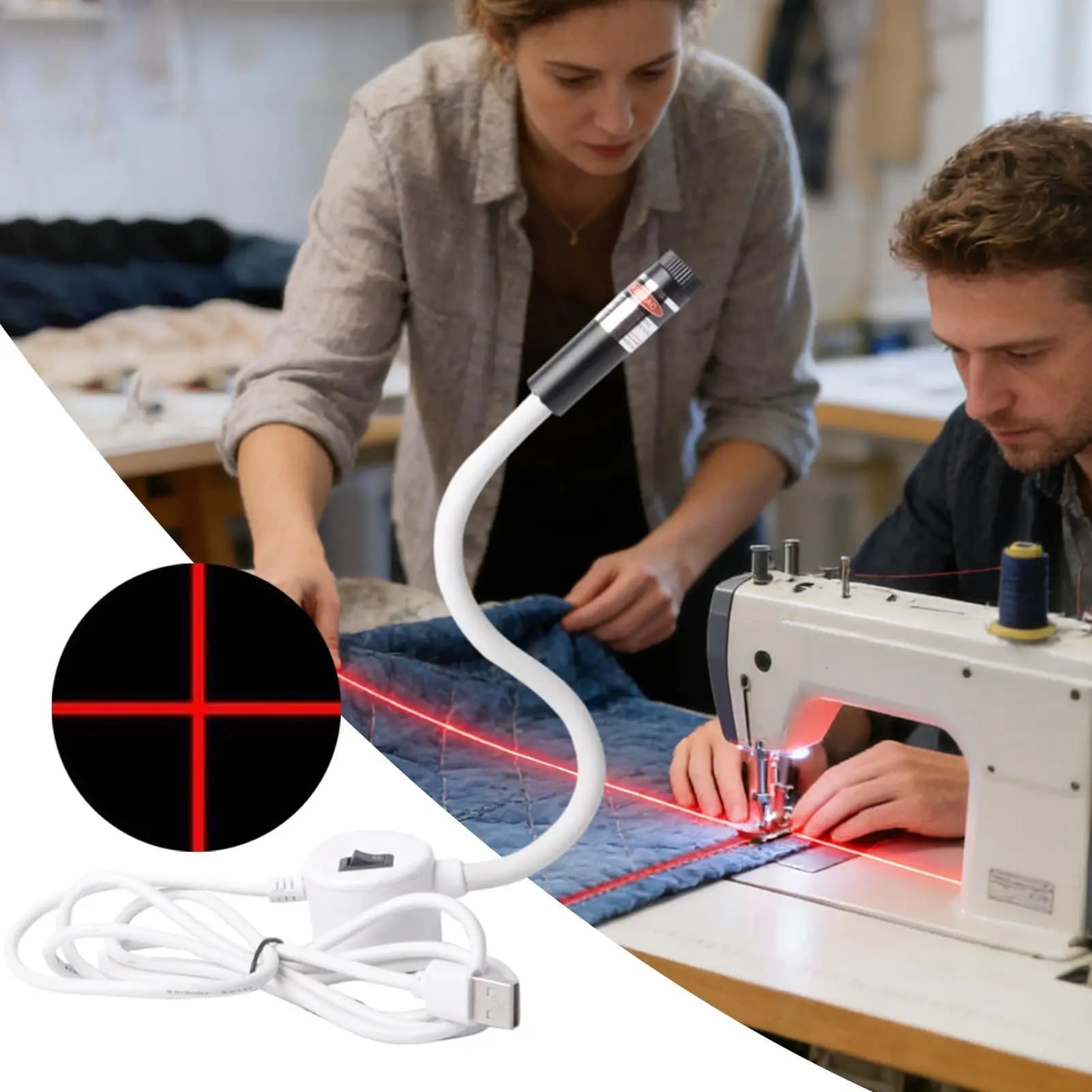 Guida per quilting con fascio di posizionamento leggero per macchina da cucire Luci da cucito magnetiche super luminose per ufficio, soggiorno, camera da letto, casa