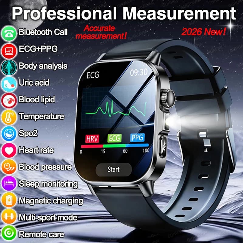 Original Smartwatch 2026 for Male Health with Accurate Diagnosis, ECG+HRV, Blood Pressure, Oxygen in Blood, Urico Acid, Cardiaca Frequency and Bluetooth Calls