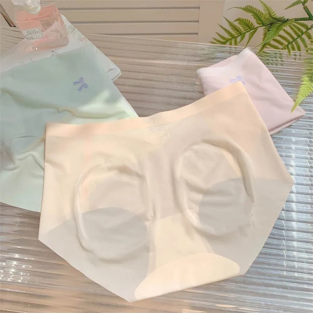 Sweet Transparent Ice Silk Underwear Bow Mid Waist Seamless Briefs Cotton Crotch Women Underwear Lady