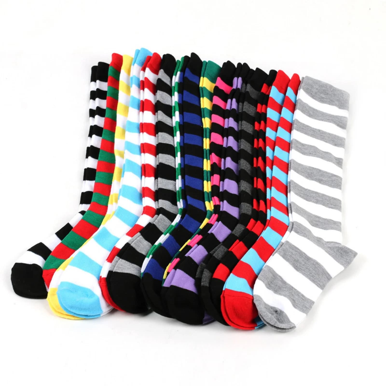 Knee High Socks Trendy Wide Striped Ladies Mid Calf Socks Knee Length Socks Soft Stretchy Breathable Lightweight Stylish