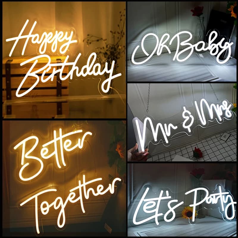 20 pollici Neon Buon Compleanno Matrimonio Mr & Miss Insegna illuminata Sfondo trasparente Decorazione di compleanno per bambini con dimmer