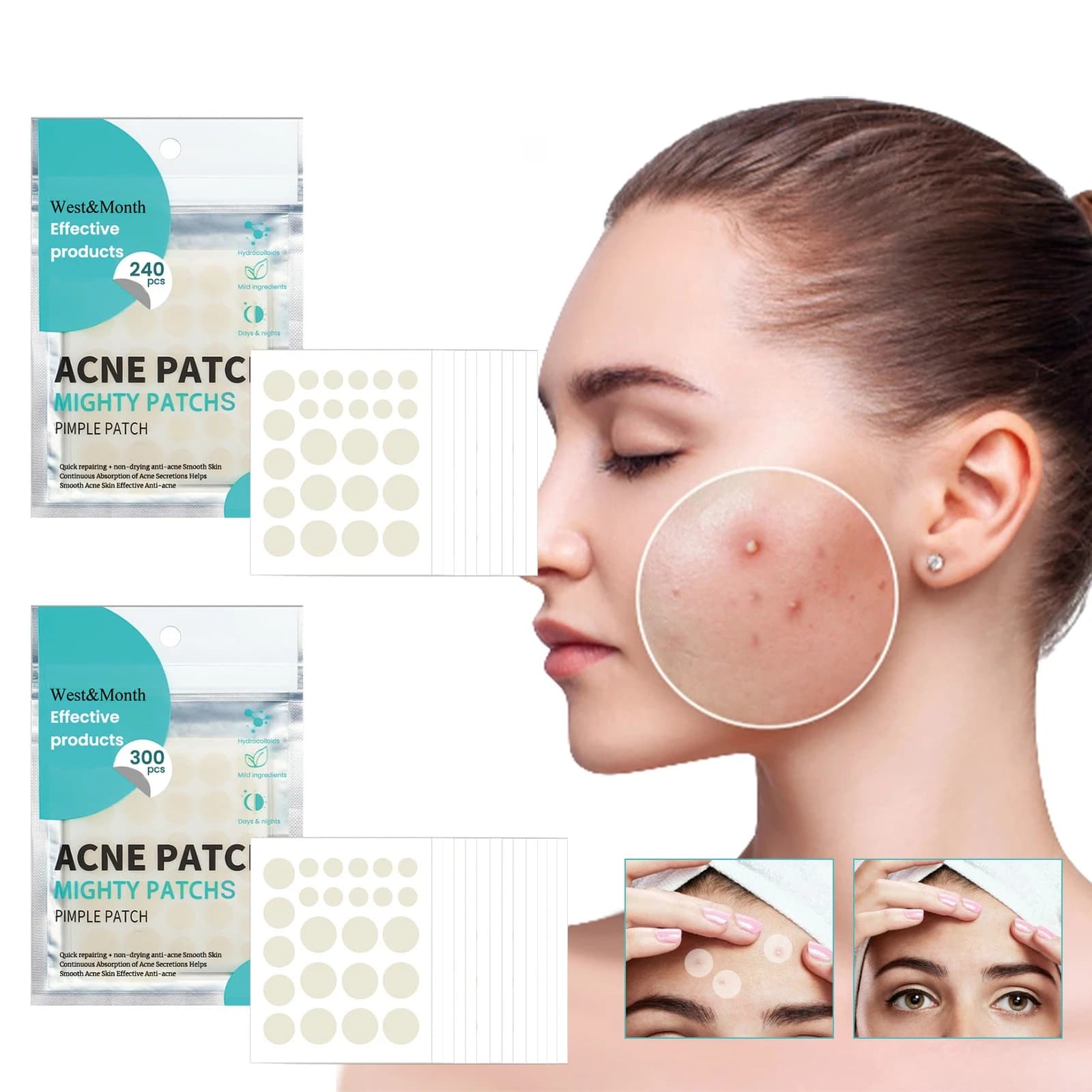 Cerotti invisibili idrocolloidali per acne e brufoli, anti-acne, coprente per macchie e segni, impermeabile, riparatore