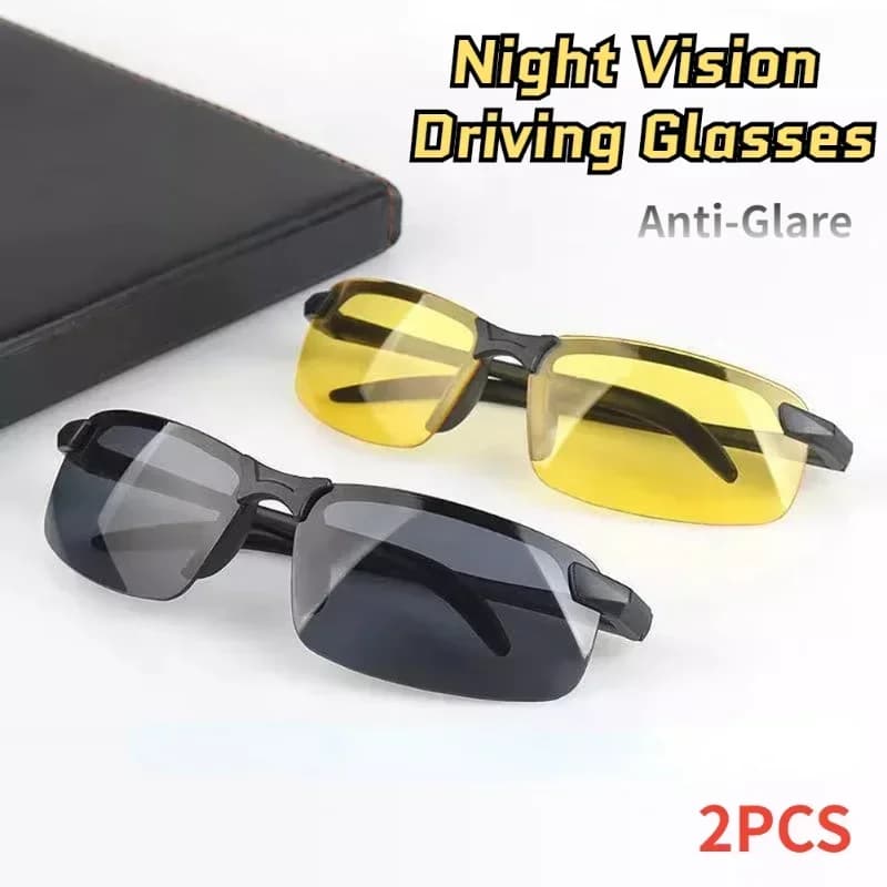 2PCS Men's Night Vision Glasses Anti-Reflective Driving Glasses Polarized Sunglasses with Half Frame for Day and Nightwear UV400