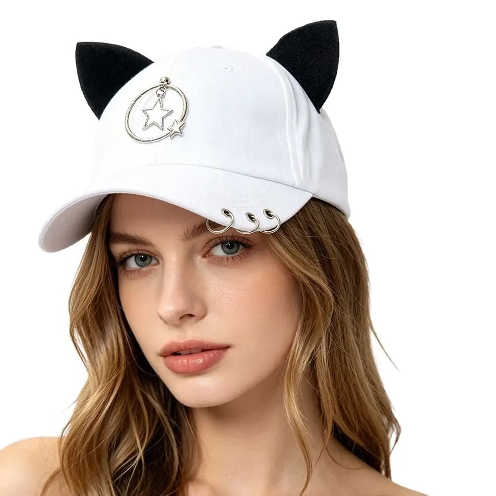 Creative Cat Ear Baseball Caps Cotton Metal Rings Hip Hop Cap Casual Dad Hat Unisex