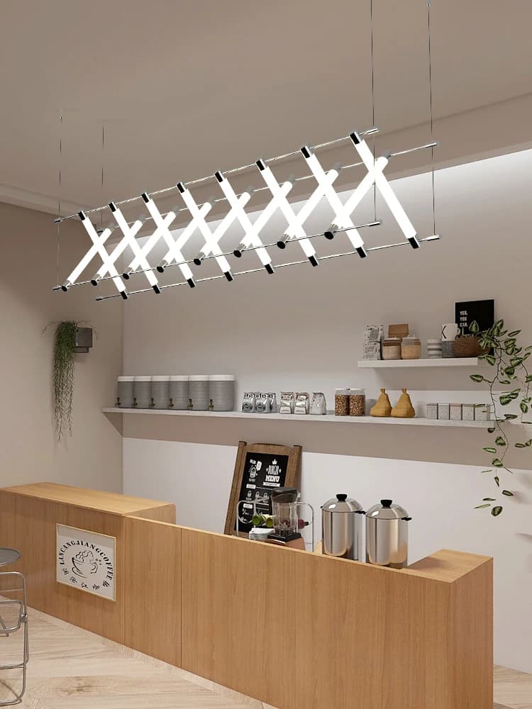 Lampadario lungo moderno e minimalista Reception dell'hotel Ristorante di design X Cross Light Deposito vendite Lampade da tavolo con sabbia