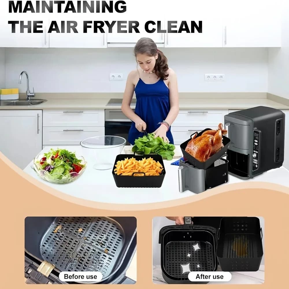 Air Fryer Silicone Liners for Ninja SL400 SL401 Double Stack XL Basket Reusable Air Fryer Baking Tray Airfryer Accessories