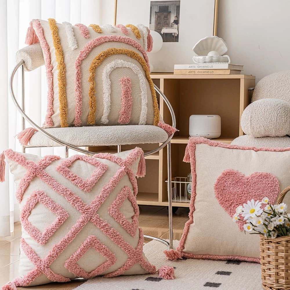 Braided quilted decorative pillow with tassel Boho linen cotton pillow for bed Living room Sofa cushion Home decorations