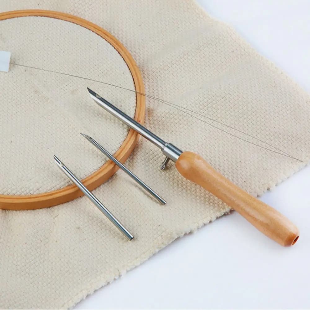 5Pcs 2.5mm/3.5mm/5mm Punch Needle Set Adjustable DIY Punch Stitching Kit Wooden Handle Embroidery Craft Tailors Awl Set Beading