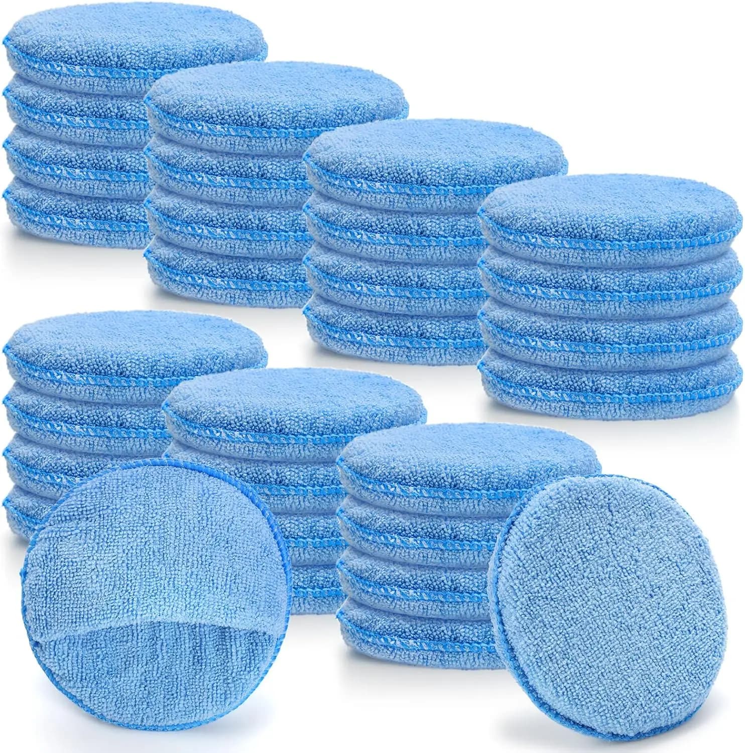 Confezione da 30 Tamponi Applicatori in Microfibra per Cera, 5 Pollici, Blu Morbido con Tasca per Dita, per Lucidatura e Dettaglio Auto