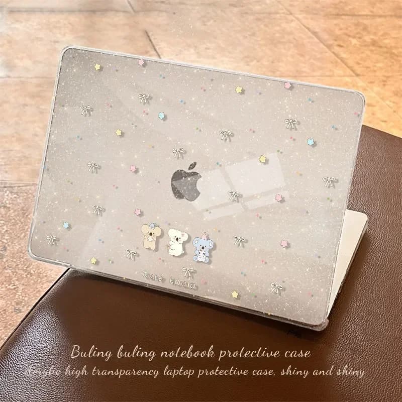 Custodia per Laptop con Fiocco Orsetto Carino e Lucido per MacBook A1707 A2337 A1466 A2338 A3404 2026 Air13 13in 13.3 13.6 14.2 16.2in