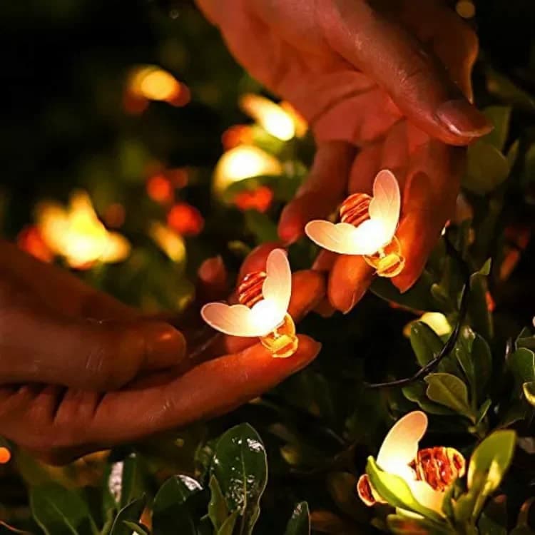 Outdoor Christmas Fairy Lights Solar Garden LED Honey Bee Light String Wedding Party Garland Patio Yard Holiday Decoration