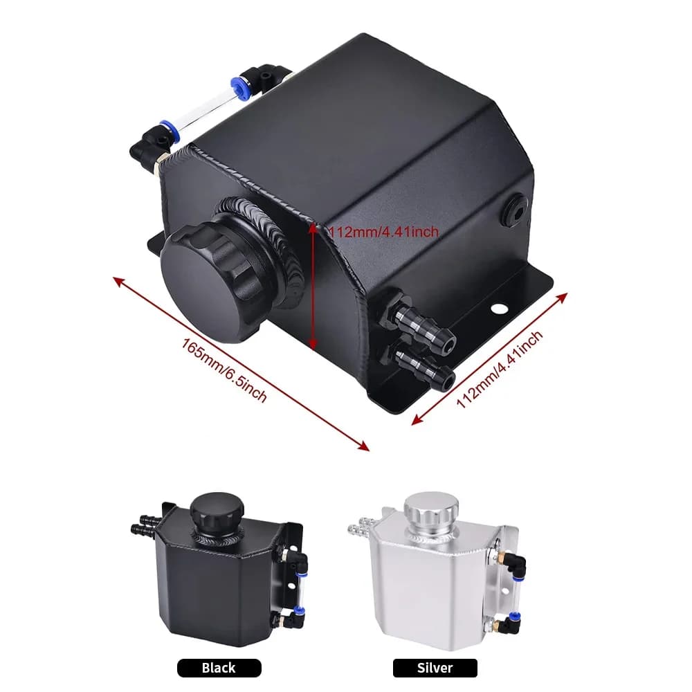 1L Silver Aluminum Coolant Radiator Overflow Recovery Water Tank Bottle with Cap Oil Catch Can Fuel Surge Tank