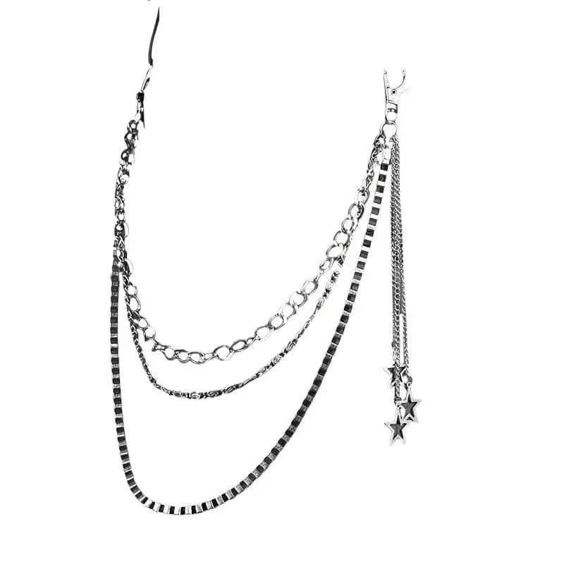 For Punk Streetwear Concert Party Outfits Silver Multi Layer Jean Chain With Cross Pendants Durable Metal Finish Fit