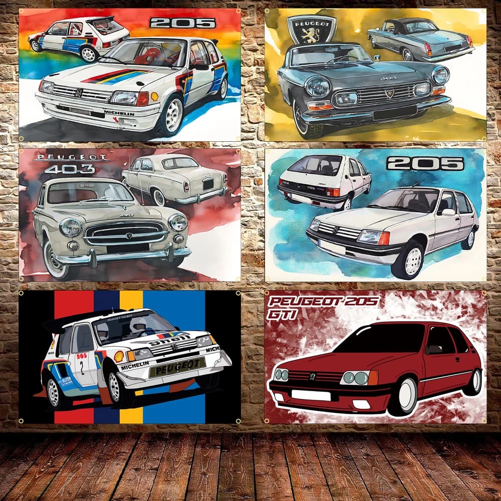FLAGDOM 2X3FT 3X5FT P-Peugeots 205 Car Flag Polyester French Car Poster Banner For Decor Tapestry Outdoor Home Room Decor