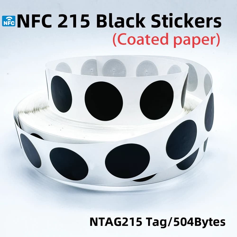 30/50 pz Nero Ntag215 Tag 13.56 MHz ISO14443A 504 Byte Adesivo NFC Programmabile Per Tutti I Telefoni NFC RFID Adesivo Smart tag