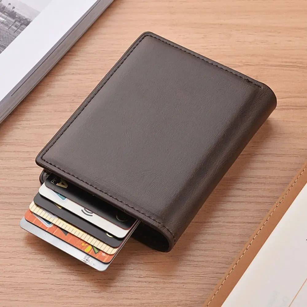 Portafoglio Corto Antifurto RFID per Uomo in Pelle PU Impermeabile Borsa Business Multitasca Tinta Unita Porta Passaporto e Carte d'Imbarco