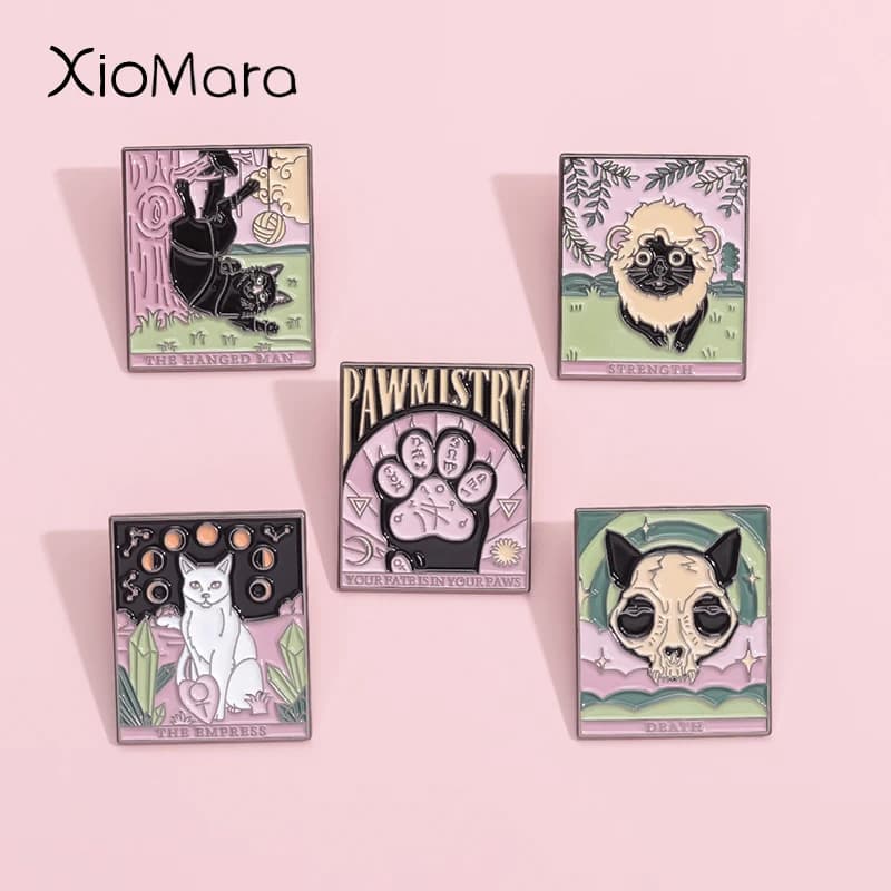 Astrology Card Divination Tarot Enamel Pins Custom Sun Moon Stars Cat Paw Brooches Lapel Badges Gothic Animal Jewelry Gift