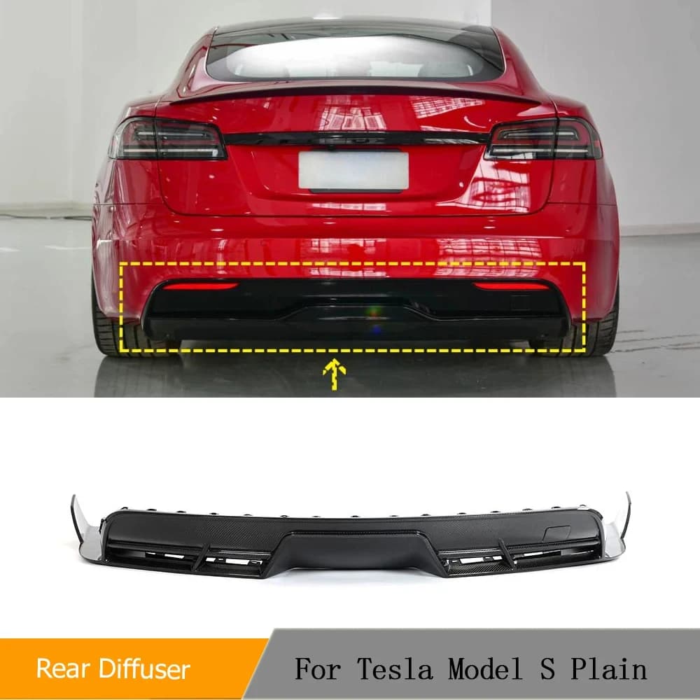 Diffusore posteriore per auto Spoiler per paraurti Splitter per paraurti in fibra di carbonio per Tesla Model S Plaid 2021-2023 paraurti posteriore Lip Splitter