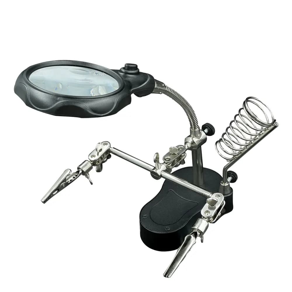 Lente d'ingrandimento con clip ausiliaria 3.5X 12X per saldatura, strumento per saldatura elettrica di circuiti stampati, supporto per lente d'ingrandimento per saldatore