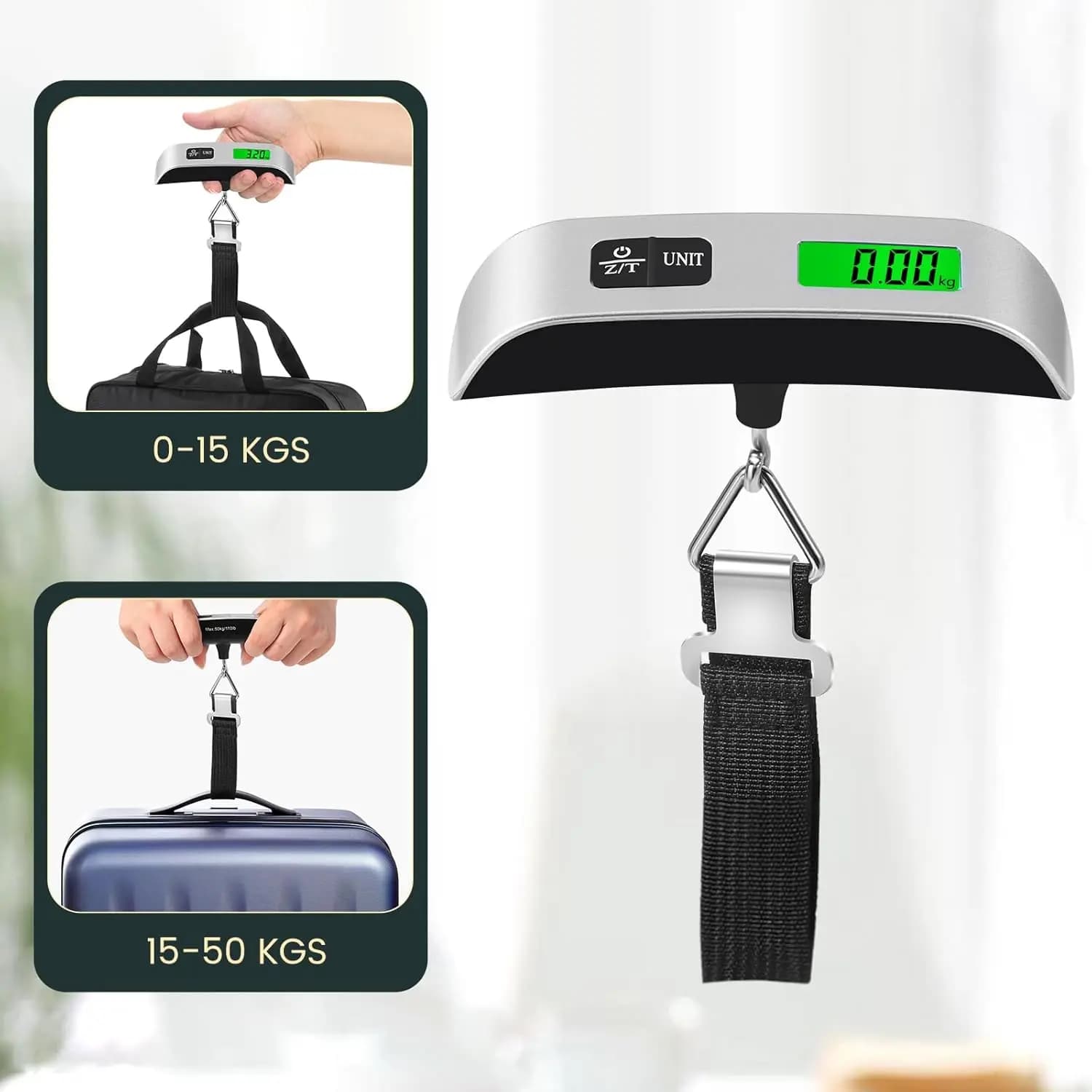 Bilancia digitale per bagagli con ganci, bilancia elettronica portatile per bagagli 50 kg/110 libbre, bilancia digitale funzione tara pratica digitale