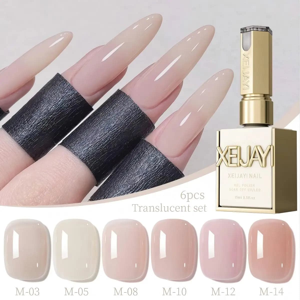 Set da 6 pezzi di smalto gel nudo traslucido - Soak Off UV LED aspetto manicure lucido a lunga durata per salone di bellezza professionale