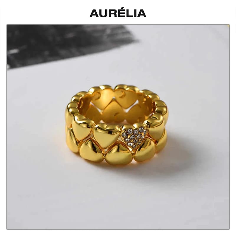 Fashion Brass Gold Plated Zircon Heart Ring Women Europe Charm Elegance Jewelry Accessories