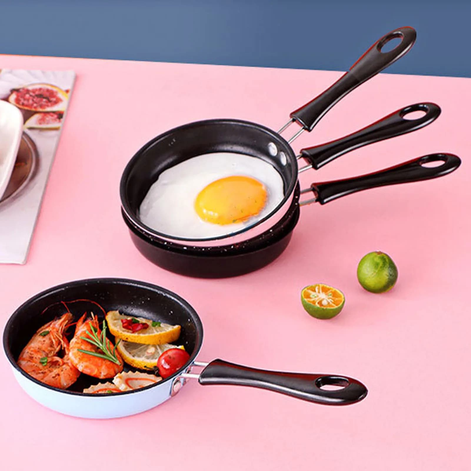 Electroplated mini pan for breakfast, round, non-stick, 12 cm long handle, easy to clean, stainless steel for kitchen