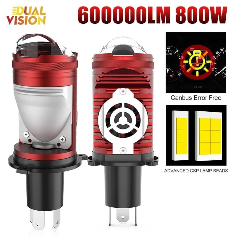 Dualvision H4 Bi LED Mini Lente per proiettore Lampadina per fari a LED 40000LM 800W CANBUS Turbo LHD RHD Lampada fendinebbia a luce alta e bassa 12V 24V