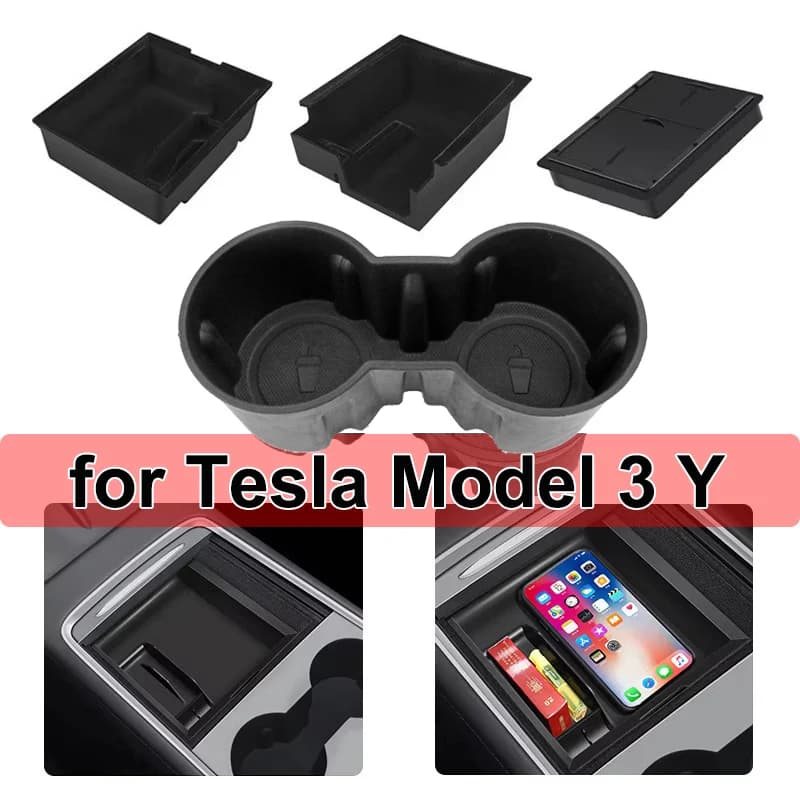 For Tesla Model Y 3 Console Central Storage Box Organizer Tray Bracciolo Hidden box Containers Wallet Interior accessories Car