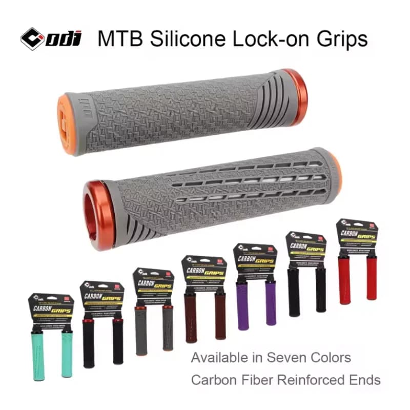 ODI CF-2 Silicone MTB Bicycle Grips Carbon Fiber Reinforced Plugs Anti-slip Lock-on Handlebar Cover Comfortable Bike Parts