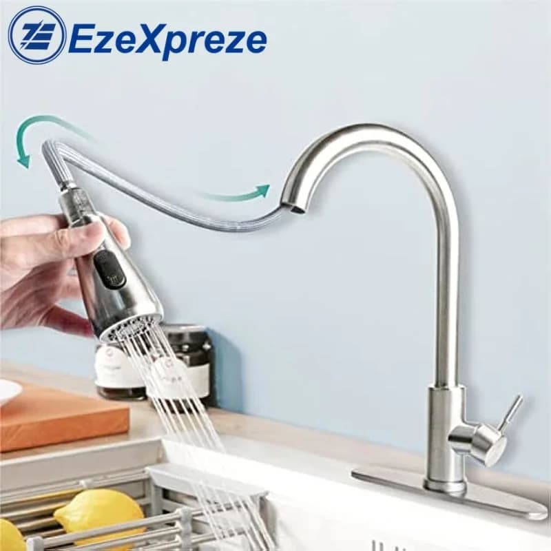 Rubinetti da cucina nichel spazzolato estraibile lavello da cucina rubinetto dell'acqua miscelatore montato sul ponte testa spruzzatore a flusso rubinetti caldi e freddi