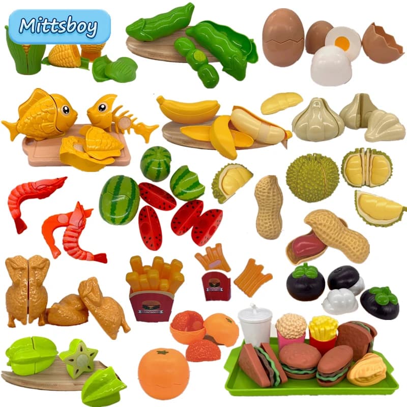 Simulazione Montessori Chechele Ingredienti Verdure Frutta Pesce Gamberetti Giocattolo educativo Casa da gioco Decomprimere Giocattolo educativo