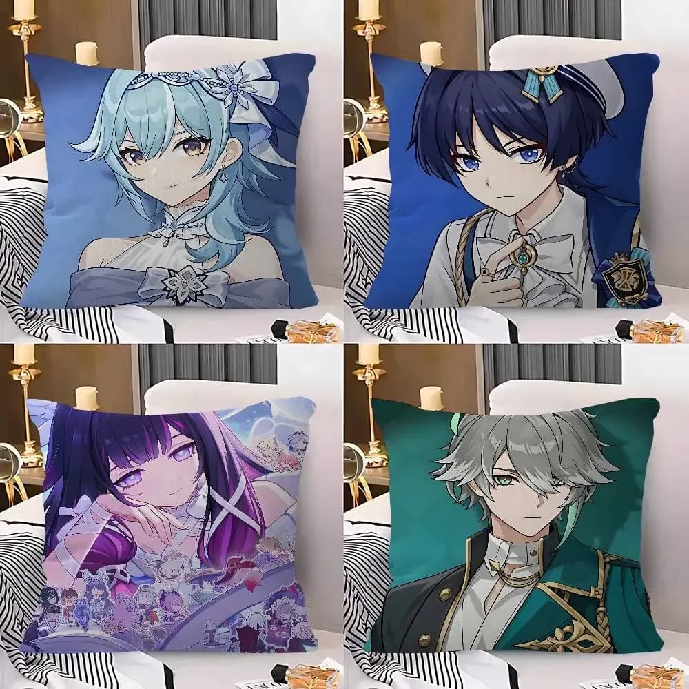 Federa per cuscino Genshin Impact, regalo a tema cartone animato, per camera da letto, casa, divano, sedia, decorazione