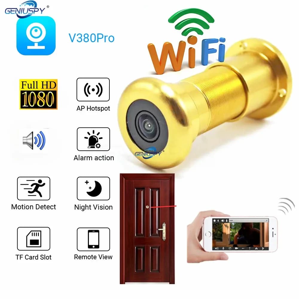 Glod Sliver 1080P Cloud Storage TF Card IR Audio Porta Foro per occhi Fisheye IP Mini Spioncino Wifi Telecamera per porta senza fili P2P V380 Pro