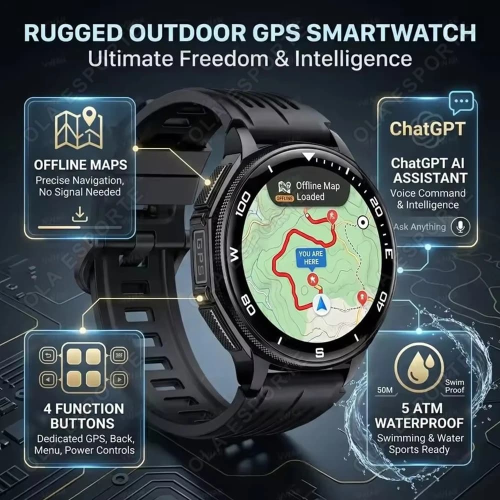 2026 New Offline Maps GPS Smart Watch 5ATM Waterproof 4 Function Buttons Sports Smartwatch Men Chat GPT for Android IOS HW12