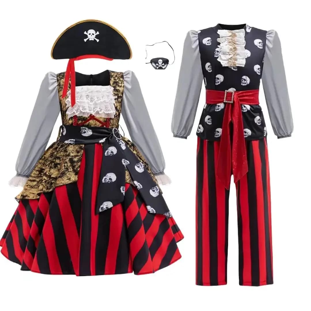 Halloween Disguise party brother and sister Pirate cosplay movie Dress Up Set Adventure Robbery Cosplay Carniva dress+hat