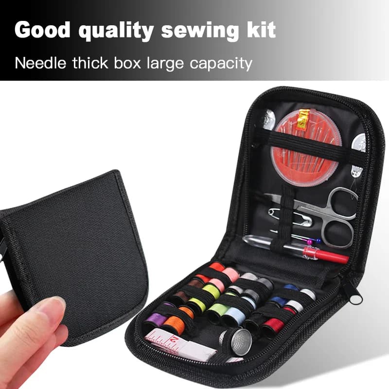 Kit da cucito portatile per la casa Set da cucito fatto a mano fai-da-te Set di scatole da cucito nere da 14 fili