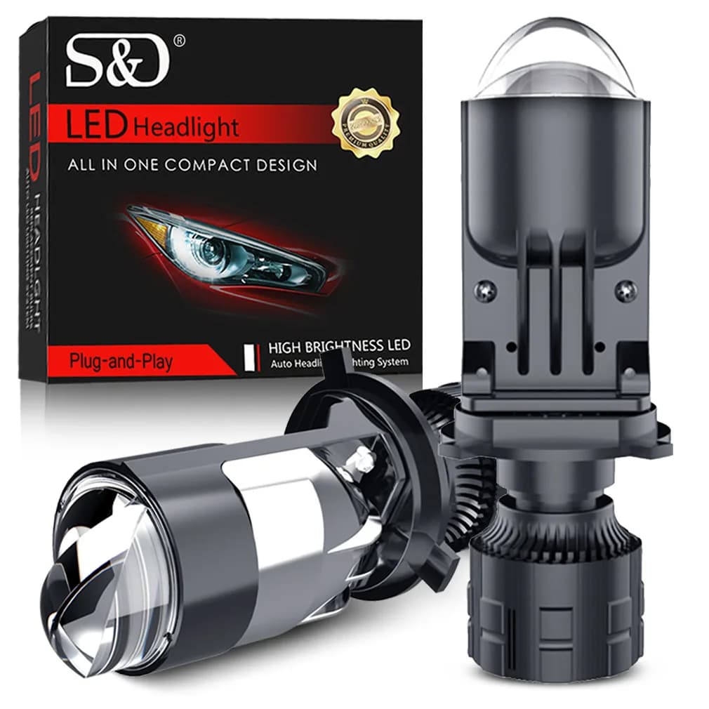 Fari con lente H4 120W 40000LM Mini H4 Lente per proiettore Lampadina per auto Fascio alto e basso Turbo Fan Car 12V 24V Lampada per moto