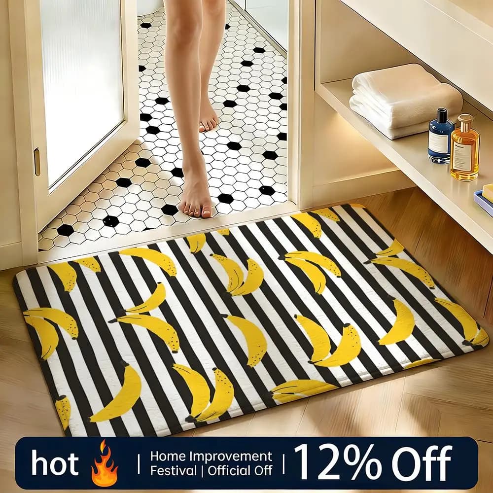 Soft Absorbent Non-Slip Rug Hand Drawn Banana Print Floor Mat Home Decor Doormat Bedroom Floor Mat Shower Carpet