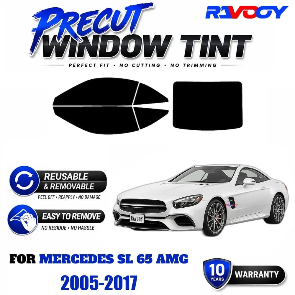 RAVOOY Precut Window Tint, Reusable Removable EPU Film, Custom Fit for Mercedes SL 65 AMG 2005-2017, UV Heat Protection