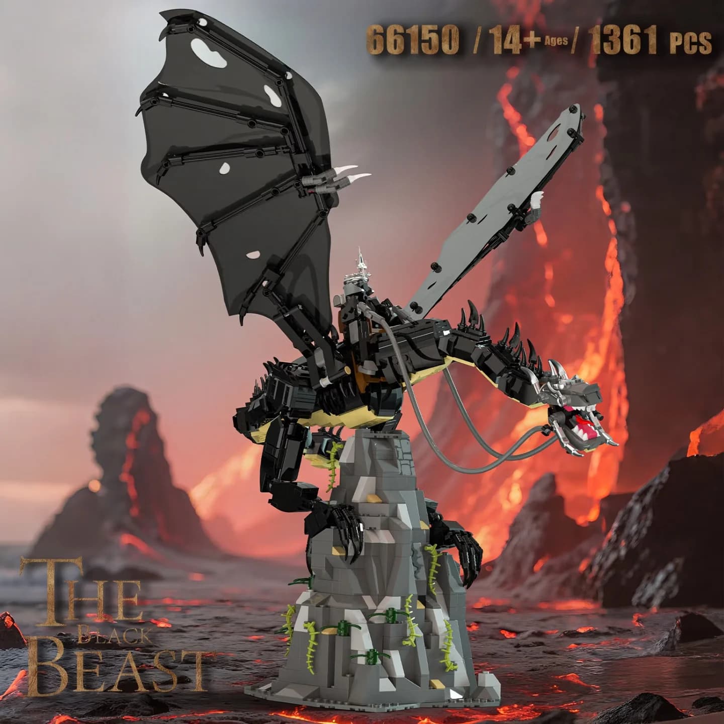 Black Dragon Model Witch King Mount Flying Dragon Ornament Educational Building Blocks Assembly Toy Holiday Birthday Gift