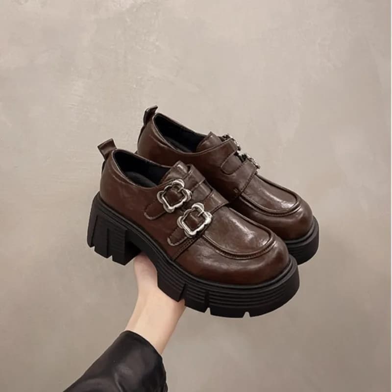 Women's Loafers 2026 New British Style Retro Thick Bottom Heightening Single Shoes Versatile Chunky Heel Women's Leisure Shoes