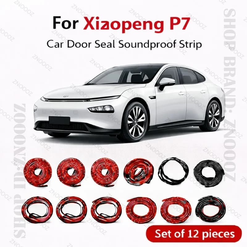 For Xiaopeng P7 Car Door Seal Strip Rubber Double Layer Soundproof Dustproof Waterproof Door Weatherstrip 12PCS Set