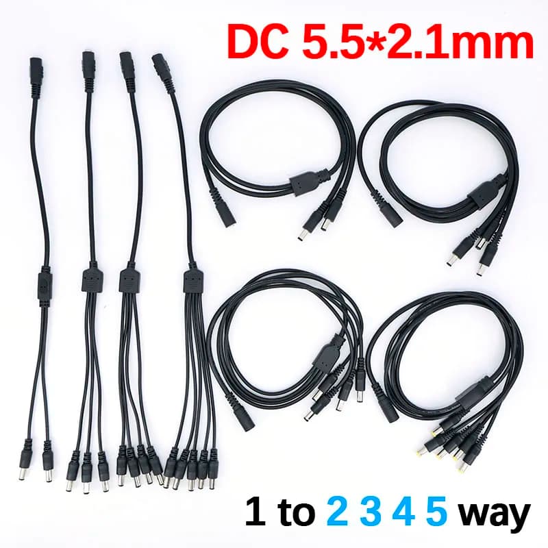 1 Female to 2 3 4 5 way 22 18awg Male DC connector Power Supply Splitter Plug adapter Cable cord 5.5x2.1mm for Led strip light